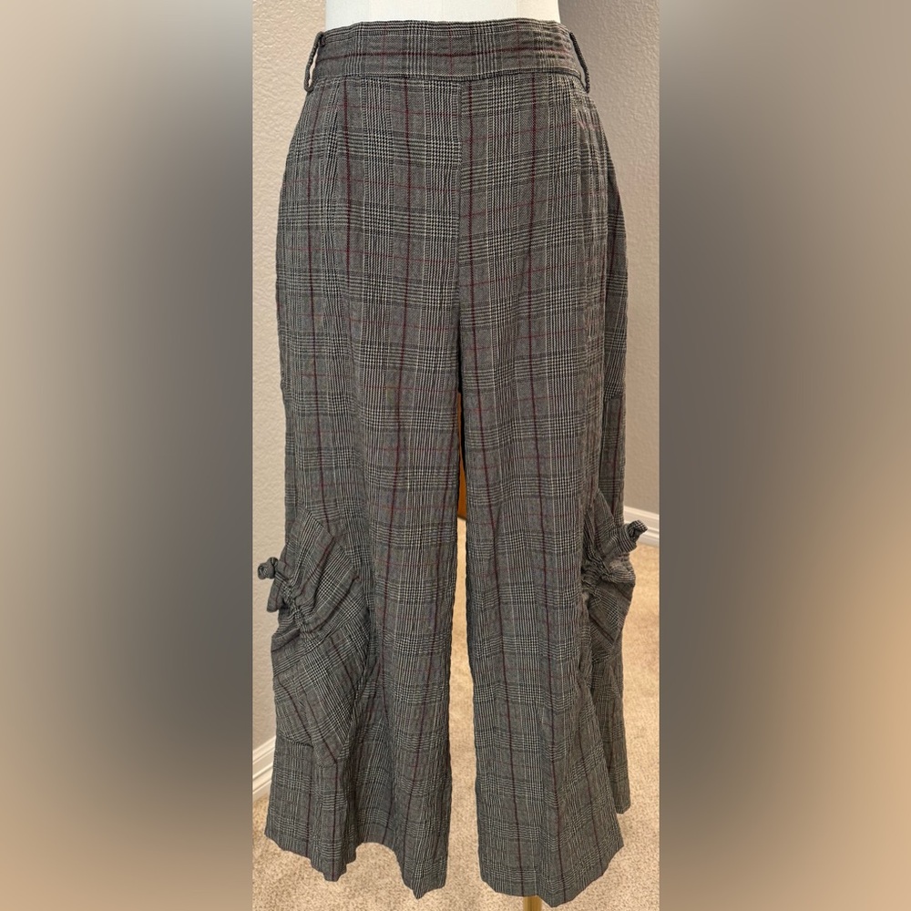 Animale Studio Designer Houndstooth Gray Plaid Wide Leg Unique Trouser Pants